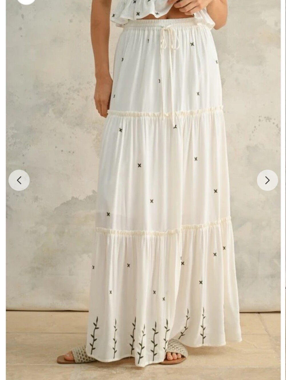 Bohemian Tiered Embroidered Maxi Skirt in Ivory